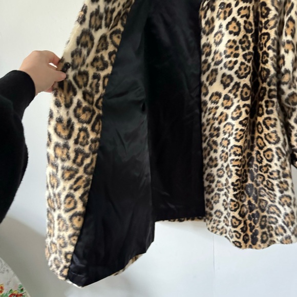 Vintage Leopard Print Faux Fur Coat Womens XL 18 Retro Animal Print Jacket - Picture 9 of 11